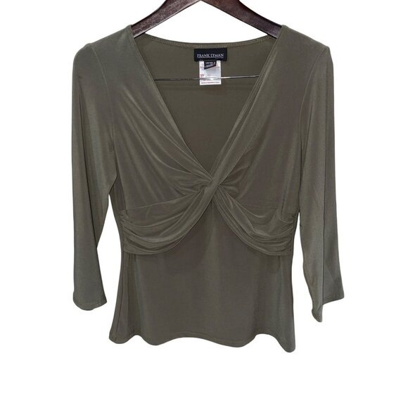 Frank Lyman Design Olive Green Twist Front 3/4 Sleeve Top Polyester/Elasthane Wo - Picture 7 of 8